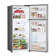 LG 375(L) | Top Freezer Refrigerator |Smart Inverter Compressor |LINEAR Cooling™ | Multi Air Flow, right side open view with food stored, GN-B472PLMB, thumbnail 12