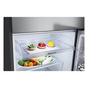 LG 375(L) | Top Freezer Refrigerator |Smart Inverter Compressor |LINEAR Cooling™ | Multi Air Flow, detail view of pull-out tray with food stored, GN-B472PLMB, thumbnail 5