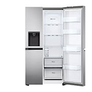 LG Door-in-Door™ ThinQ™ Side by Side 617L Refrigerator, UVnano™, LINEARCooling™, ThinQ™ in Silver color, front open view, GC-L257KLKW, thumbnail 8