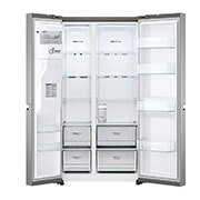 LG Door-in-Door™ ThinQ™ Side by Side 617L Refrigerator, UVnano™, LINEARCooling™, ThinQ™ in Silver color, front right open view, GC-L257KLKW, thumbnail 10