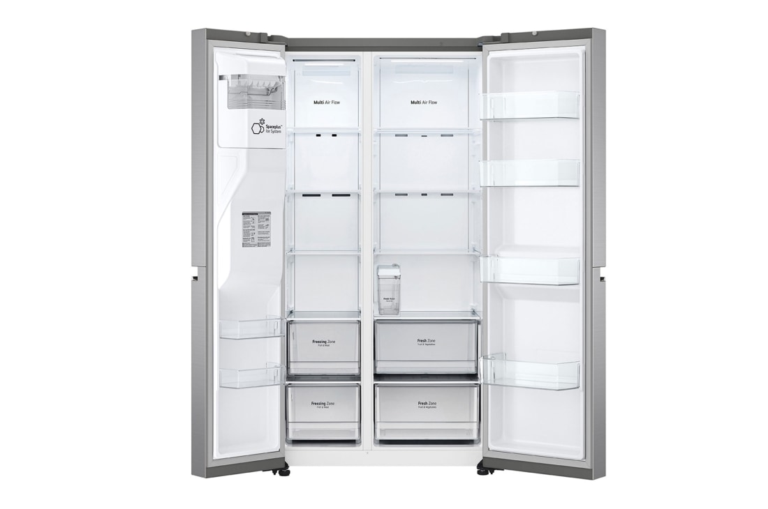 LG Door-in-Door™ ThinQ™ Side by Side 617L Refrigerator, UVnano™, LINEARCooling™, ThinQ™ in Silver color, front right open view, GC-L257KLKW, thumbnail 10