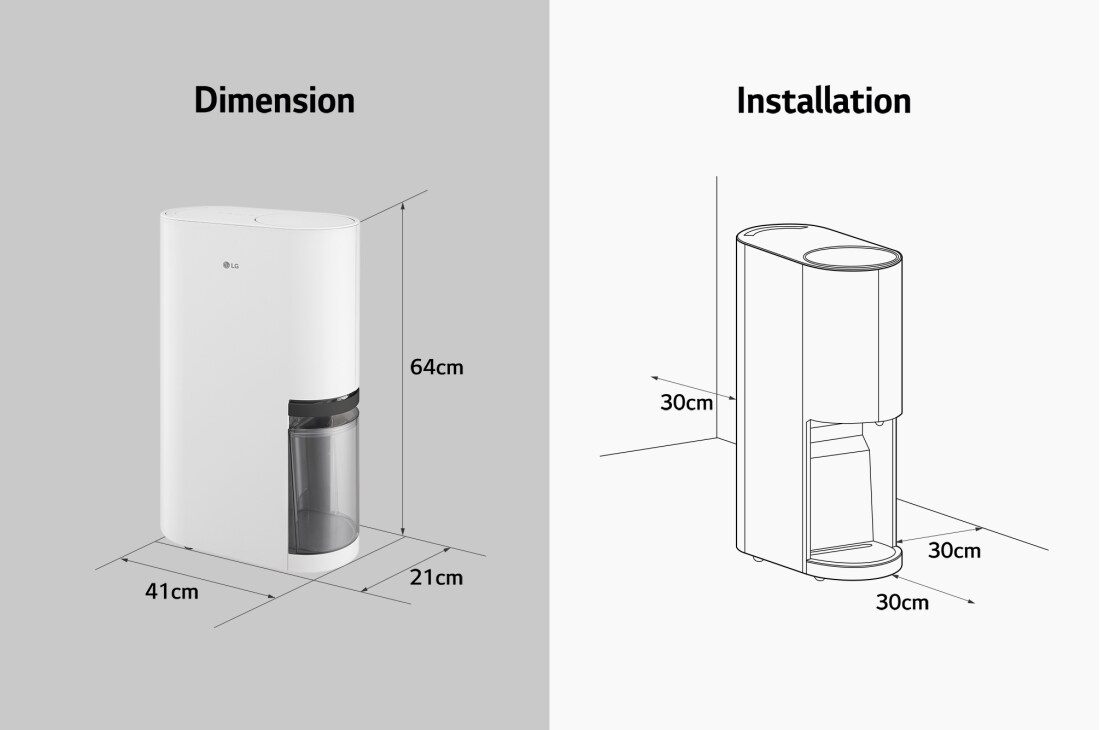 LG PuriCare™ Dual Inverter 34L Dehumidifier, Dimension, DD20GMWE1, thumbnail 16