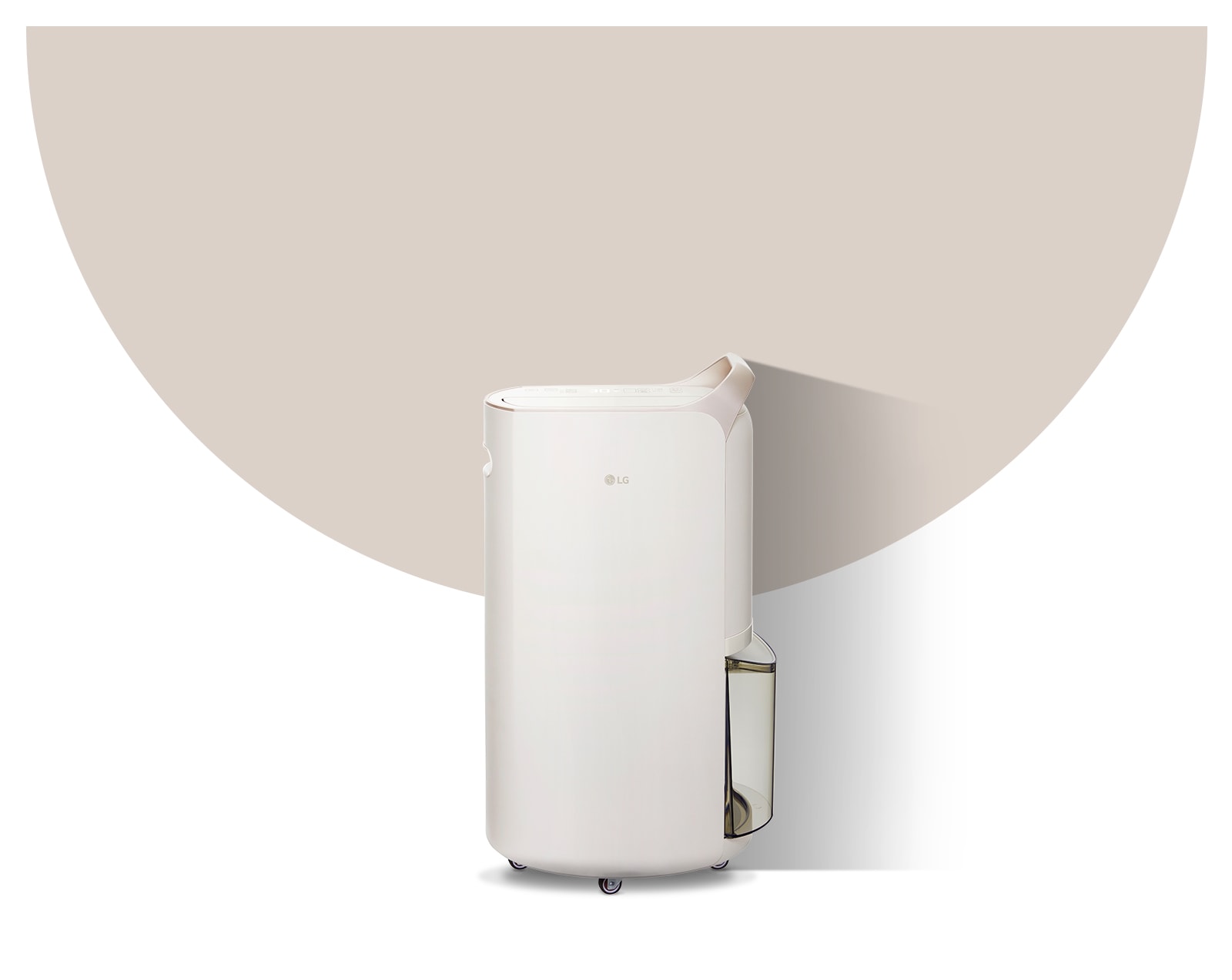 It shows a calming beige color LG Puricare™ Dehumidifier Objet Collection.