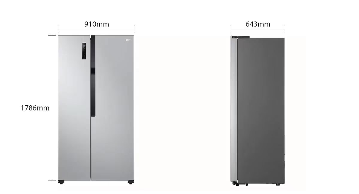 Dimensions of LG 519L Refrigerator GCFB507PQAM; Side-by-Side Refrigerator, Smart Inverter, Total No Frost, Touch LED Display