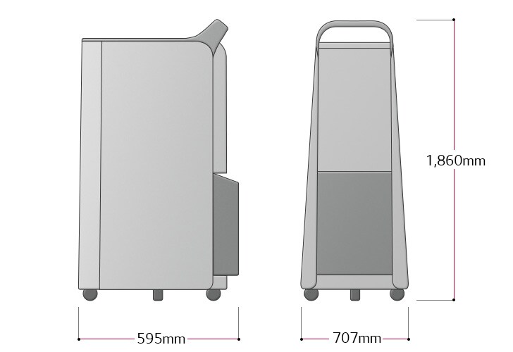 The model image of the Dehumidifier. W means Width, H means Height, D means Depth.