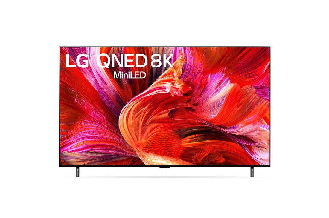 LG QNED  | 75 Inch | QNED95 series| 8k Cinema HDR | Cinema Screen Design  |WebOS |ThinQ, A front view of the LG QNED TV, 75QNED95VPA