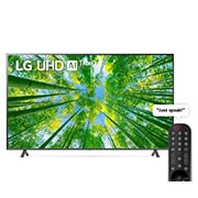 LG UHD 4K TV 2022 | 75 Inch | UQ8000 Series| WebOS | Smart AI ThinQ | Magic Remote | HDR10 Pro | Game Optimizer & Dashboard, A front view of the LG UHD TV with infill image and product logo on, 75UQ80006LD, thumbnail 1