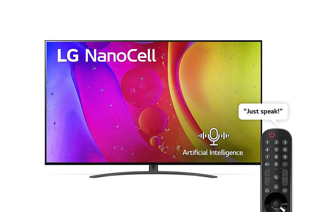 LG NanoCell TV 2022 | 65 Inch | NANO84 Series |Smart AI ThinQ | Magic Remote | 4K Ultra HD | Cinema Screen Design | WebOS22 | Gaming TV, A front view of the LG NanoCell TV, 65NANO846QA