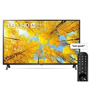 LG UHD 4K TV | 65 Inch | UQ75 series| WebOS | Smart AI ThinQ | Magic Remote | HDR10 Pro | Game Optimizer & Dashboard, A front view of the LG UHD TV with infill image and product logo on, 65UQ75006LG, thumbnail 1