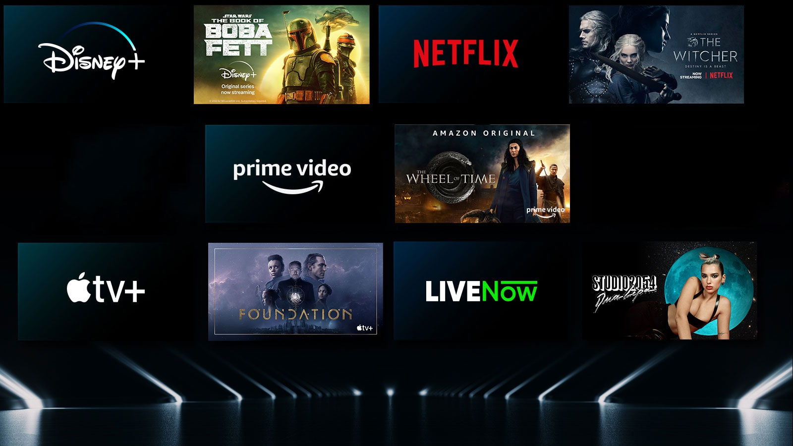 Image showing a variety of OTT services with their respective shows beside each logo.