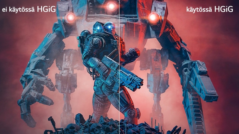 Image showing left half of an image without HGiG while right half with HGiG to show contrast.