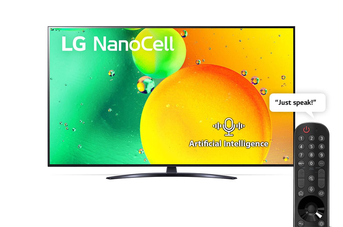 LG NanoCell 75 Inch Slim TV | NANO79 Series | 4K Ultra HD | Cinema Screen Design | WebOS | ThinQ , front view with infill image and logo, 75NANO796QA