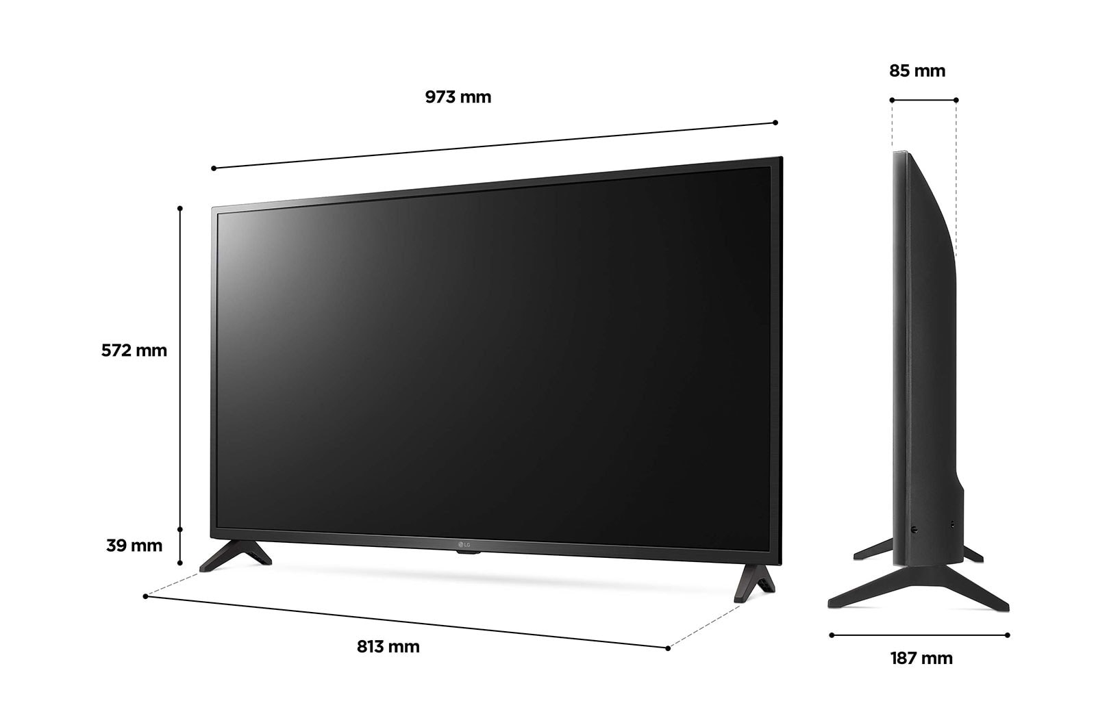 Dimensions: LG 43 Inch 4K UHD Smart TV 43UQ75006LG - Gaming TV, Active HDR, Voice Remote, Bluetooth