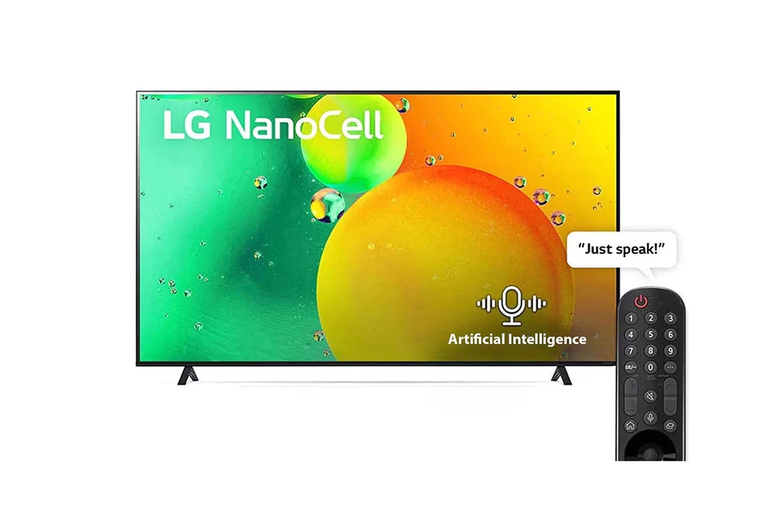 LG NanoCell Tv 2023| 86 Inch | NANO79 series| WebOS | Smart AI ThinQ | Magic Remote |  4k Cinema HDR |Ai Picture Pro |  HDR10 |HLG | AI Sound Pro (5.1.2ch), Front view With Infill Image and Product logo, 86NANO796QA