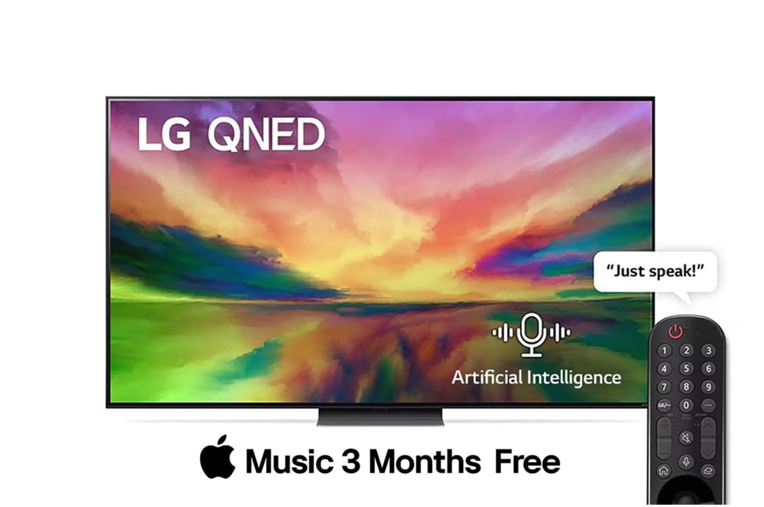LG QNED TV | 65 inch | QNED81R Series | WebOS Smart AI ThinQ |  Magic Remote | 3 Side Cinema| HDR10 | HLG| AI Picture Pro | AI Sound Pro (5.1.2ch)| 1 Pole Stand| 2023 New, Front view , 65QNED816RA