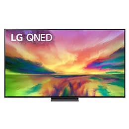 A front view of the LG QNED TV with infill image and product logo on2