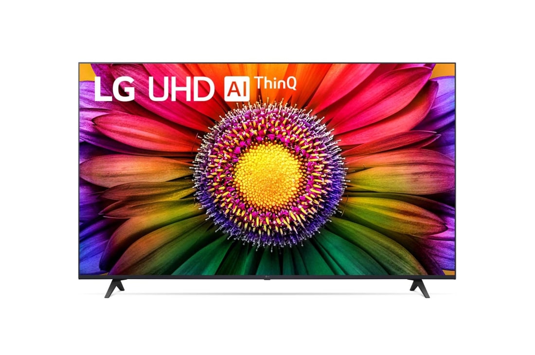 LG UHD 4K | 65 Inch | UR80 Series| 4k Ultra HD | Sleek & Slim Design | WebOS 23 | ThinQ, A front view of the LG UHD TV, 65UR80006LJ