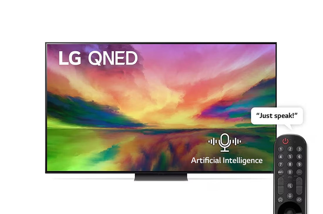 LG QNED TV | 75 inch | QNED81R Series | WebOS Smart AI ThinQ |  Magic Remote | 3 Side Cinema| HDR10 | HLG| AI Picture Pro | AI Sound Pro (5.1.2ch)| 1 Pole Stand| 2023 New, front view with infill image, 75QNED816RA