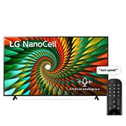 LG Nanocell TV 2023 | 75 Inch |  NANO77R series | WebOS | Smart AI ThinQ | Magic Remote | 3 side cinema | HDR10 |HLG | AI Sound Pro (5.1.2ch) | 2 Pole stand, A front view of the LG NanoCell TV, 75NANO776RA, thumbnail 1