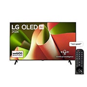 LG 77 Inch LG OLED AI B4 4K Smart TV AI Magic remote Dolby Vision webOS24 - OLED77B46LA (2024), Front view with LG OLED AI TV, OLED B4, 11 Years of world number 1 OLED Emblem and webOS Re:New Program logo on screen with 2-pole stand, OLED77B46LA, thumbnail 1
