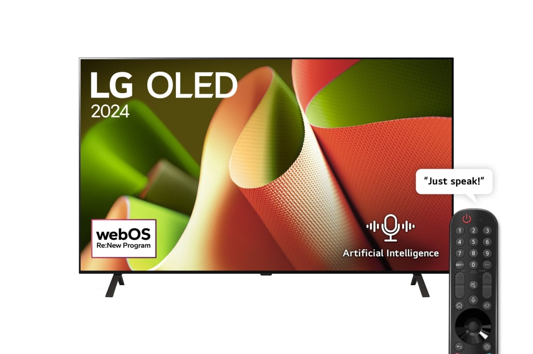 LG OLED 2024| 77 Inch | B4 series| Dolby Vision |4k Cinema HDR | AI Sound Pro | Magic Remote | WebOS24| Smart AI ThinQ, Front view with LG OLED TV, OLED77B46LA