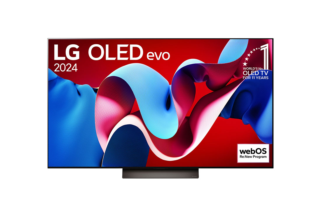 LG 55 Inch LG OLED evo C4 4K Smart TV AI Magic remote Dolby Vision webOS24 2024, Front view with LG OLED evo TV, OLED C4, 11 Years of world number 1 OLED Emblem logo and webOS Re:New Program logo on screen, OLED55C46LA, thumbnail 5