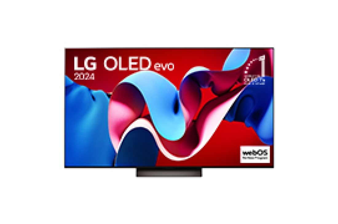 LG 65 Inch LG OLED evo C4 4K Smart TV AI Magic remote Dolby Vision webOS24 2024, Front view with LG OLED evo TV, OLED C4, 11 Years of world number 1 OLED Emblem logo and webOS Re:New Program logo on screen, OLED65C46LA, thumbnail 5