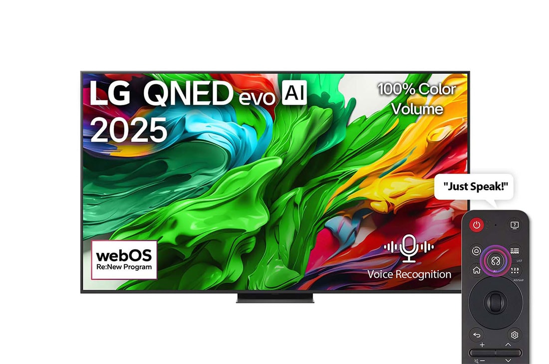 LG 86 inch LG QNED evo AI QNED86 4K 120Hz Smart TV AI Magic remote webOS25 2025 , font view, 86QNED86A6A