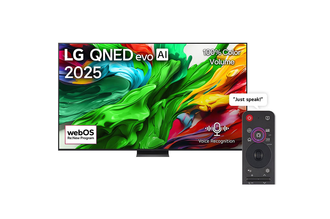 LG 100 inch LG QNED evo AI QNED86 4K 120Hz Smart TV AI Magic remote webOS25 2025 , font view, 100QNED86A6