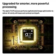 LG 85 inch LG NANO 4K UHD AI NU84 Smart TV 2026, LG NANO 4K UHD AI NU84’s alpha 7 AI Processor 4K Gen9 glows at the center of a yellow circuit board, highlighting smarter, more powerful AI processing that enhances 4K image clarity with improved cont, 85NU840B6LA, thumbnail 6
