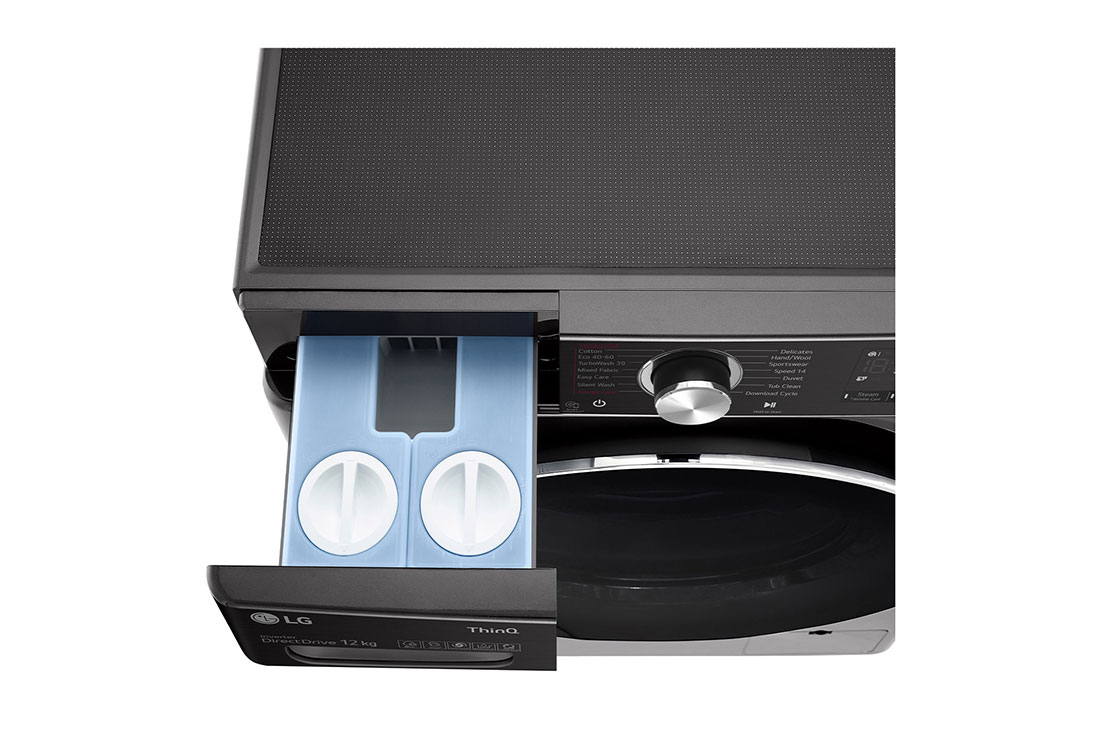 LG 12kg | Front Loader Washer | AI DD™ | Steam™ | TurboWash™, top drawer open detail, F4V9BWP2EE, thumbnail 7