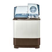 LG 8kg | TwinTub Washer| Roller Jet Pulsator | 3 Wash Program | Wind Jet Dry, Front view top door open, P1401RONL, thumbnail 2