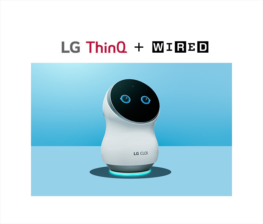 LG AI robot Cloi is showing up on blue background color