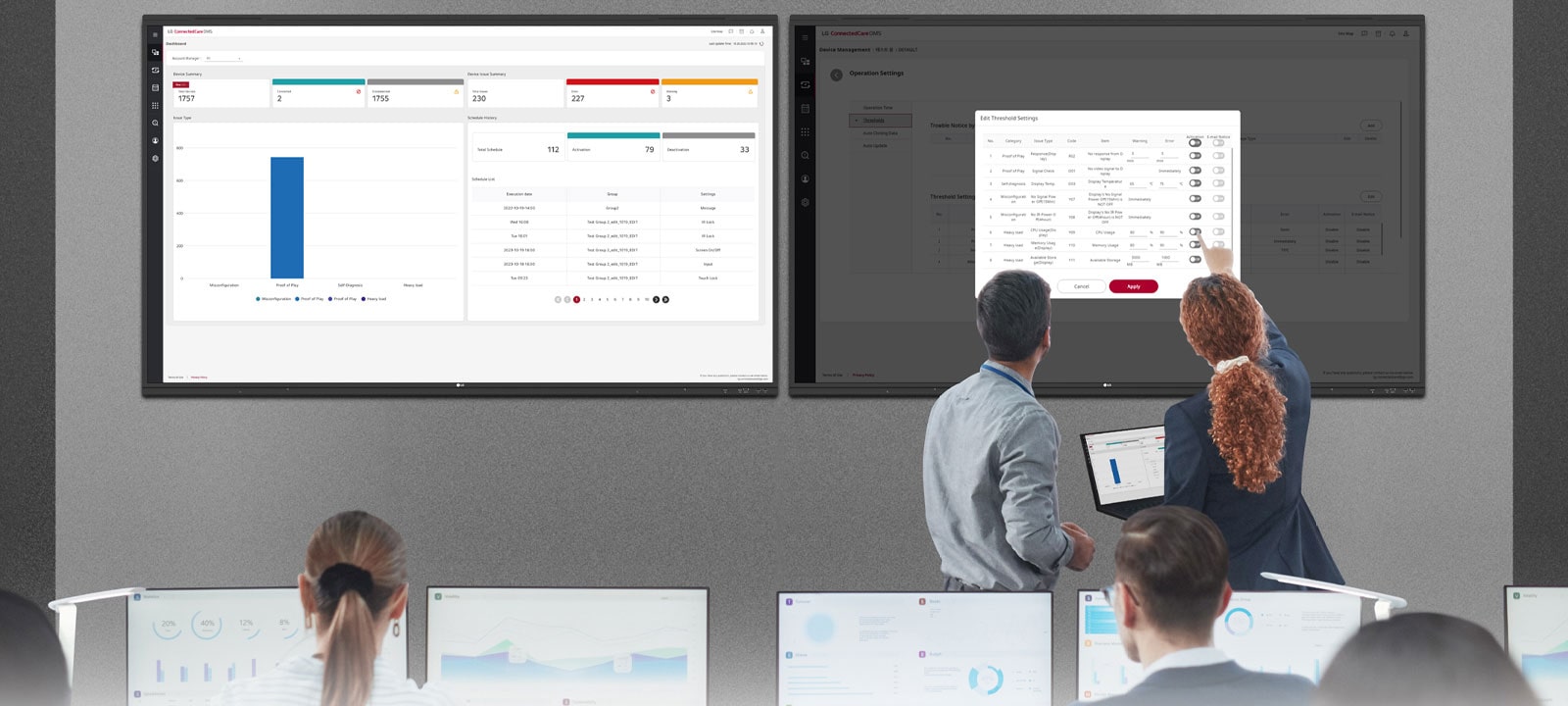 Los responsables de TI supervisan de forma remota LG CreateBoard a través de LG ConnectedCare DMS.