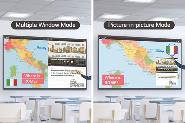 El modo multipantalla cuenta con un modo de ventanas múltiples que muestra los datos uno al lado del otro y un modo de imagen en imagen que superpone datos adicionales sobre la pantalla existente.