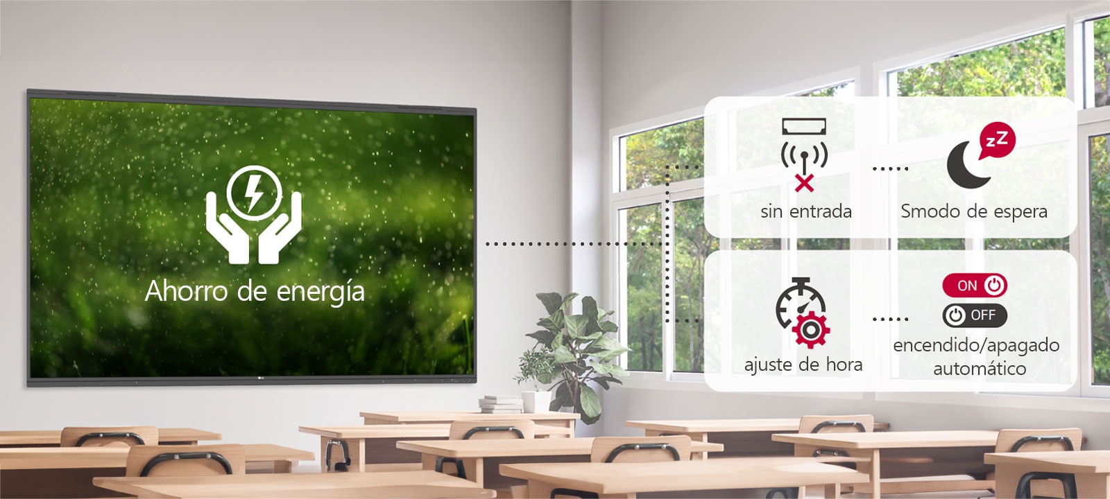 Si no hay ninguna entrada durante un determinado periodo de tiempo, el dispositivo pasa al modo de espera y se puede encender o apagar automáticamente configurando la hora, lo que ahorra energía.