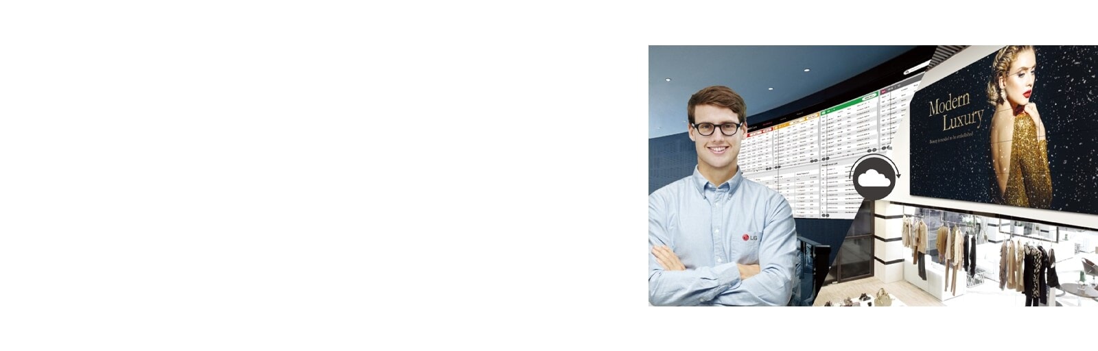 El empleado de LG está monitoreando de forma remota la serie VSM7J instalada en un lugar diferente mediante el uso de la solución de monitoreo de LG basada en la nube.