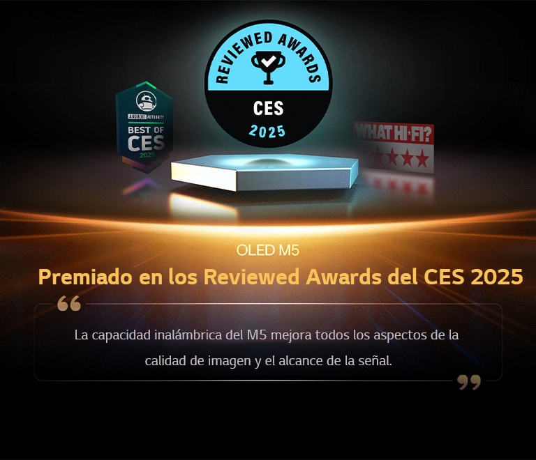 Premio otorgado al OLED M3 por What Hi-Fi. Un extracto de su reseña dice: prepara el camino para que más televisores pasen a ser convenientemente inalámbricos en los próximos años.