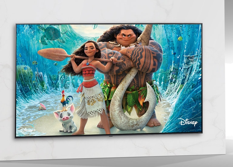 Una imagen del póster de Moana de Disney en la pantalla del TV