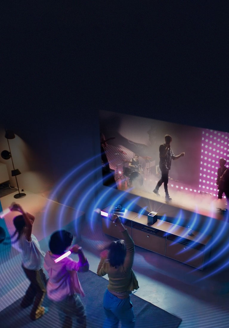 El proyector LG CineBeam emite ondas sonoras azules