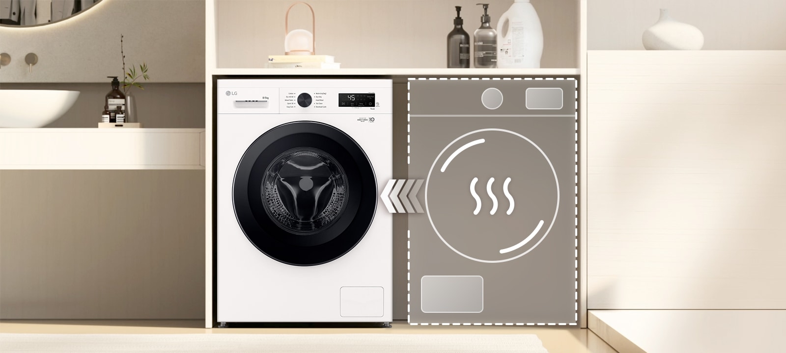 Una secadora que se transforma en una combinación de lavadora y secadora para ahorrar espacio.