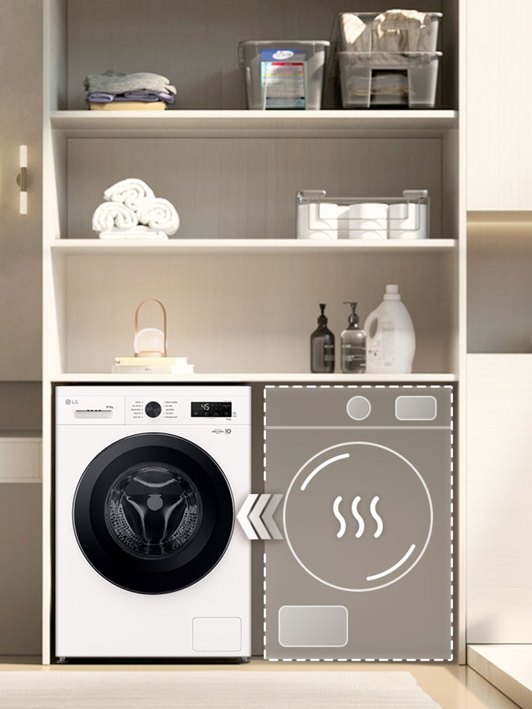 Una secadora que se transforma en una combinación de lavadora y secadora para ahorrar espacio.