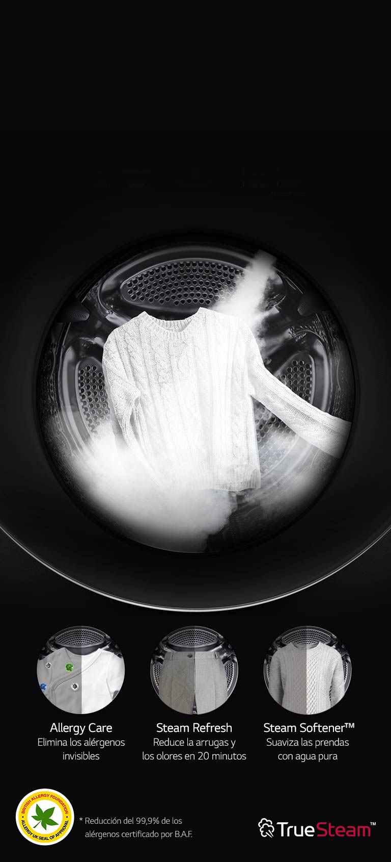 Elimina el 99,9%2525 de alérgenos con la tecnología TrueSteam™ de LG TWINWash | LG Ecuador