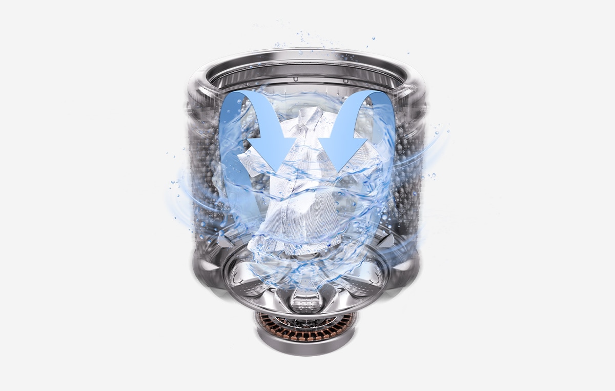 Imagen del poderoso flujo de agua de PowerMotion de arriba a abajo	