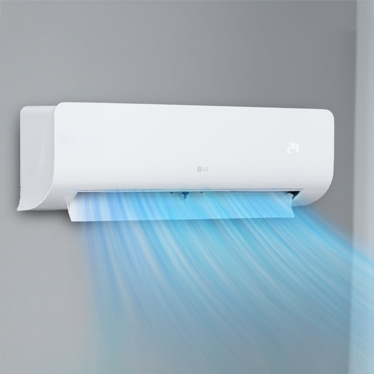El aire acondicionado está funcionando en la pared.