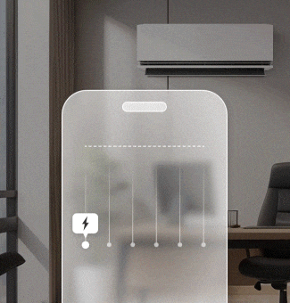 Animación mostrando la función kW Manager del aire acondicionado LG en smartphone para controlar el consumo de energía.