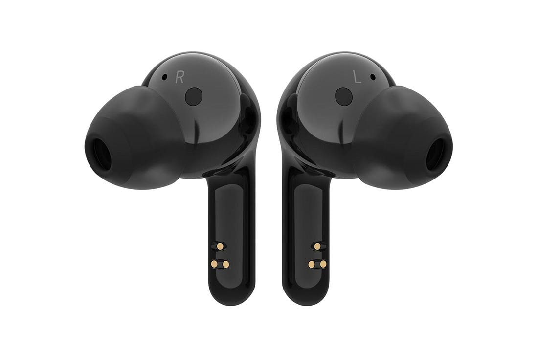 LG Audífonos Inalámbricos LG TONE Free HBS-FN4 color negro con Tecnología Meridian, Una vista frontal de los vástagos de dos auriculares alineados uno al lado del otro, HBS-FN4, thumbnail 6