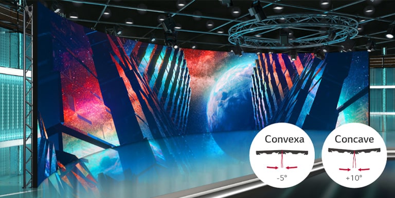 Las paredes LED curvas se instalan en un estudio.