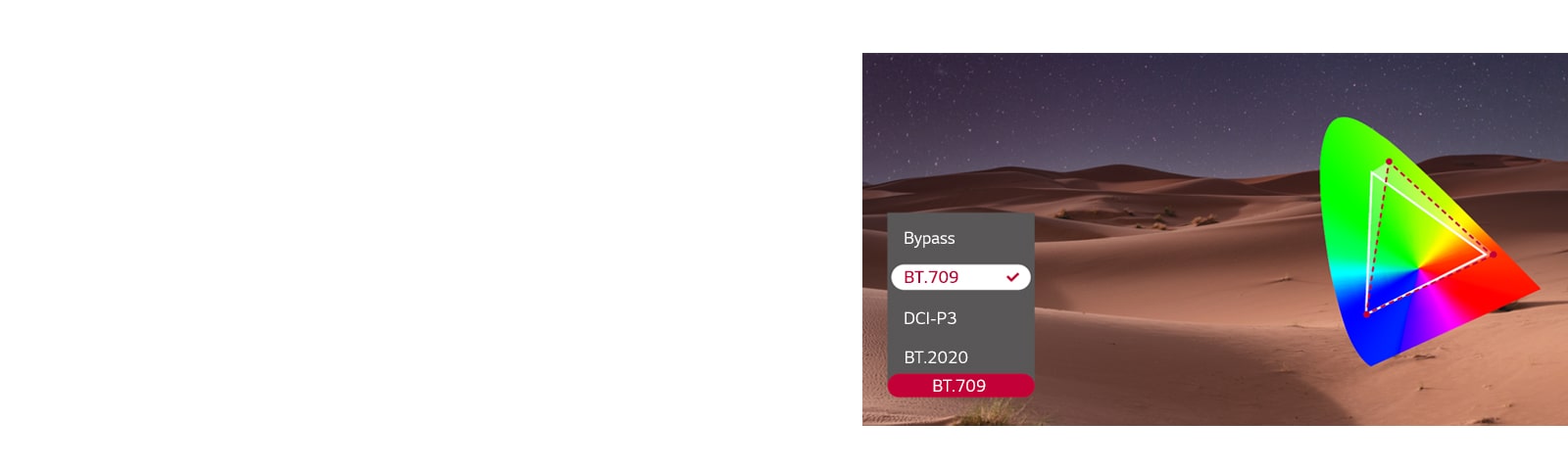 El valor RGB se ajusta manualmente a través de la función Gama de colores.