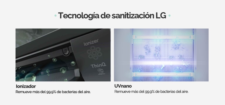 LG Hygiene Technologies  Ionizer Removes more than 99.9% of bacteria from the air UVnano Removes up to 99.99% of bacteria